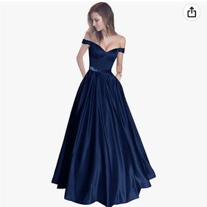 Off the shoulder satin dress with pockets